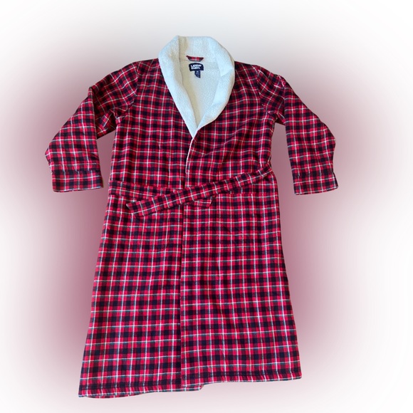 Lands' End women's red plaid flannel sherpa fleece lined long robe size XS - Picture 2 of 15